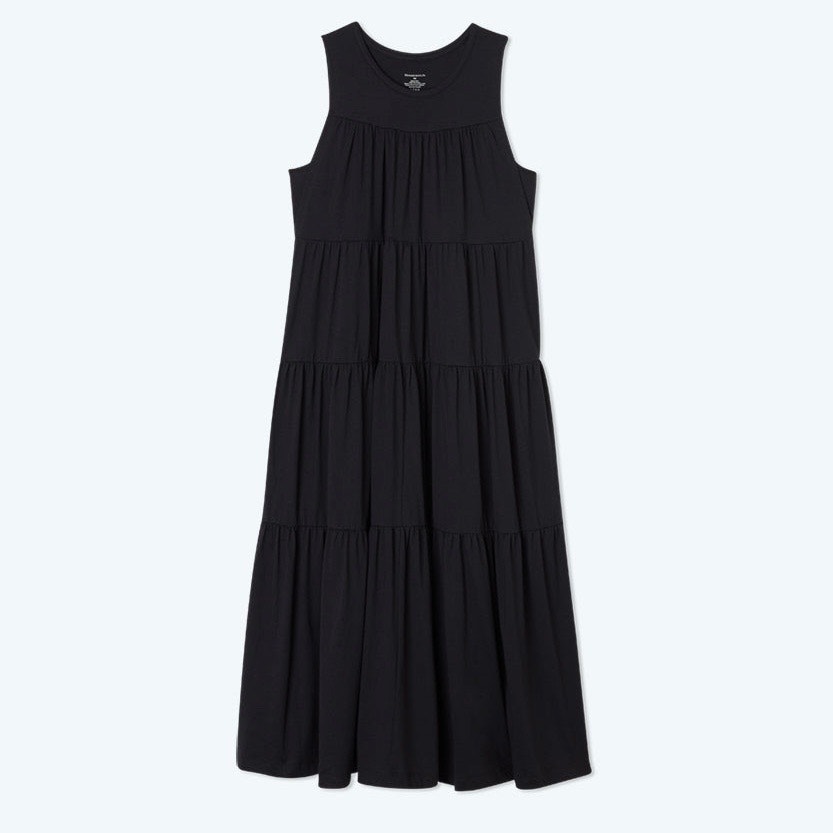 Summersalt Black The Luxe Pima Cotton Tiered Midi Dress Sz.S